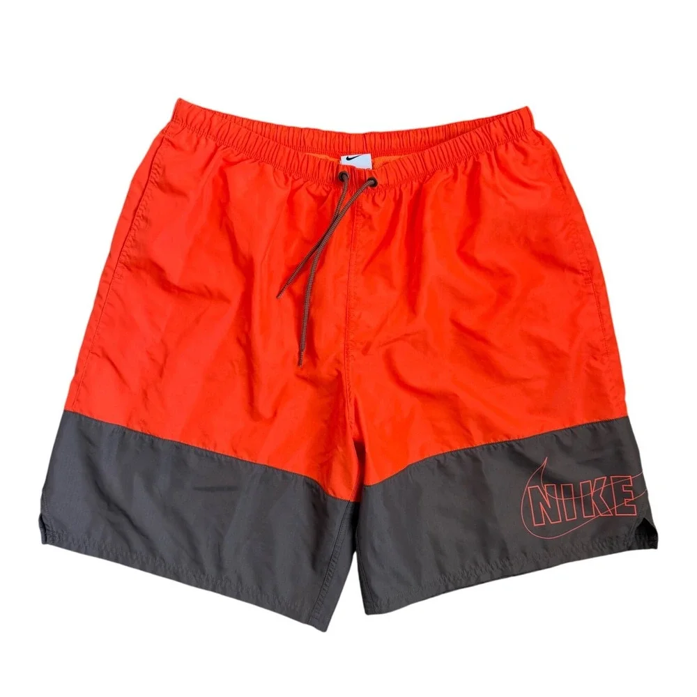 Nike Volley Swim Shorts Mens XL Orange Gray‎ Split Packable Trunks NESSC510 NWOT
